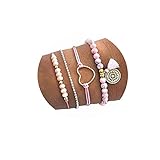 Branets Set di bracciali con nappe bohémien, accessori per le mani a cuore d'oro, bracciale con perline, catena turchese per donne e ragazze (4 pezzi)