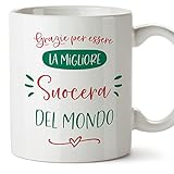 MUGFFINS Tazza in ceramica per SUOCERA 350 ml - In italiano - Grazie migliore famiglia - Idea regalo per compleanno, anniversario, natale