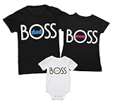 Overthetee Tris T-Shirt e Body Coordinato Famiglia - Baby Boss - Dad Boss - Mom Boss - Tshirt Mamma papà e Figlio - Tris di Tshirt - Body Neonato - Idea Regalo