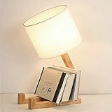 ELINKUME® Creativa lampada da scrivania robot, mensola regolabile lampada da comodino in legno con paralumi in tessuto E27 vite per bambini camera da letto...