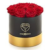 Amoroses 12 Rose Stabilizzate Vere durano Anni - Idea Regalo per Lei Originale Elegante Bouquet per San Valentino e Altre Occasioni Speciali (Scatola Nera con...