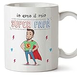 Mugffins papà Tazza/Mug - Super papà Migliore del Mondo - Idee Regali Festa del papà/Buon Compleanno/Tazze Originali di caffè. Ceramica 350 mL