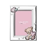 Valenti&Co - Cornice Porta Foto in Argento con dettaglio orsetto dipinto a Colori da Tavolo o Comodino per la Cameretta del Bambino perfetta come Idea Regalo...