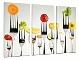Quadro fotografico, per cucina, ristorante, con forchette, frutta, verdura, multicolore. Dimensioni totali: 97 x 62 cm (XXL)