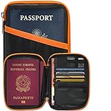 Portafoglio da Viaggio Compatto Porta Passaporto RFID Documenti Custodia Portadocumenti 6 Carte Uomo Donna 3a-Generazione Piccolo Slim Organizer 13 Tasche...