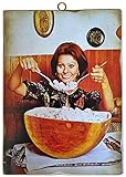 KUSTOM ART Quadro Quadretto Stile Vintage Attori Famosi 'Sofia Loren' In Cucina con Mozzarelle. Stampa Su Legno Per Arredamento Ristorante Pizzeria Bar Albergo