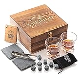 Amerigo Whisky Stones Set di Regalo di 2 Bicchieri da Whiskey - Regalo Uomo - Regali per Lui - Idee Regali per Papà - Set di 8 Granito Cubetti di Ghiaccio...