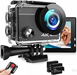 Action Cam 4K, videocamera subacquea da 20MP 50FPS Wi-Fi 40M con schermo touch screen IPS da 2', grandangolo Ultra HD 170°, telecomando, 2 batterie...